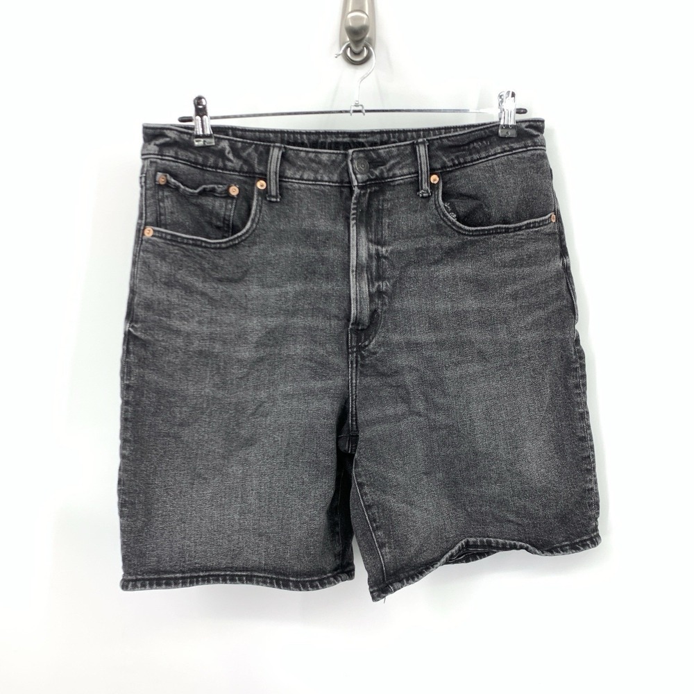 American Eagle Men Size 34 Shorts Black Denim Jean Loose Fit Flex Stretch